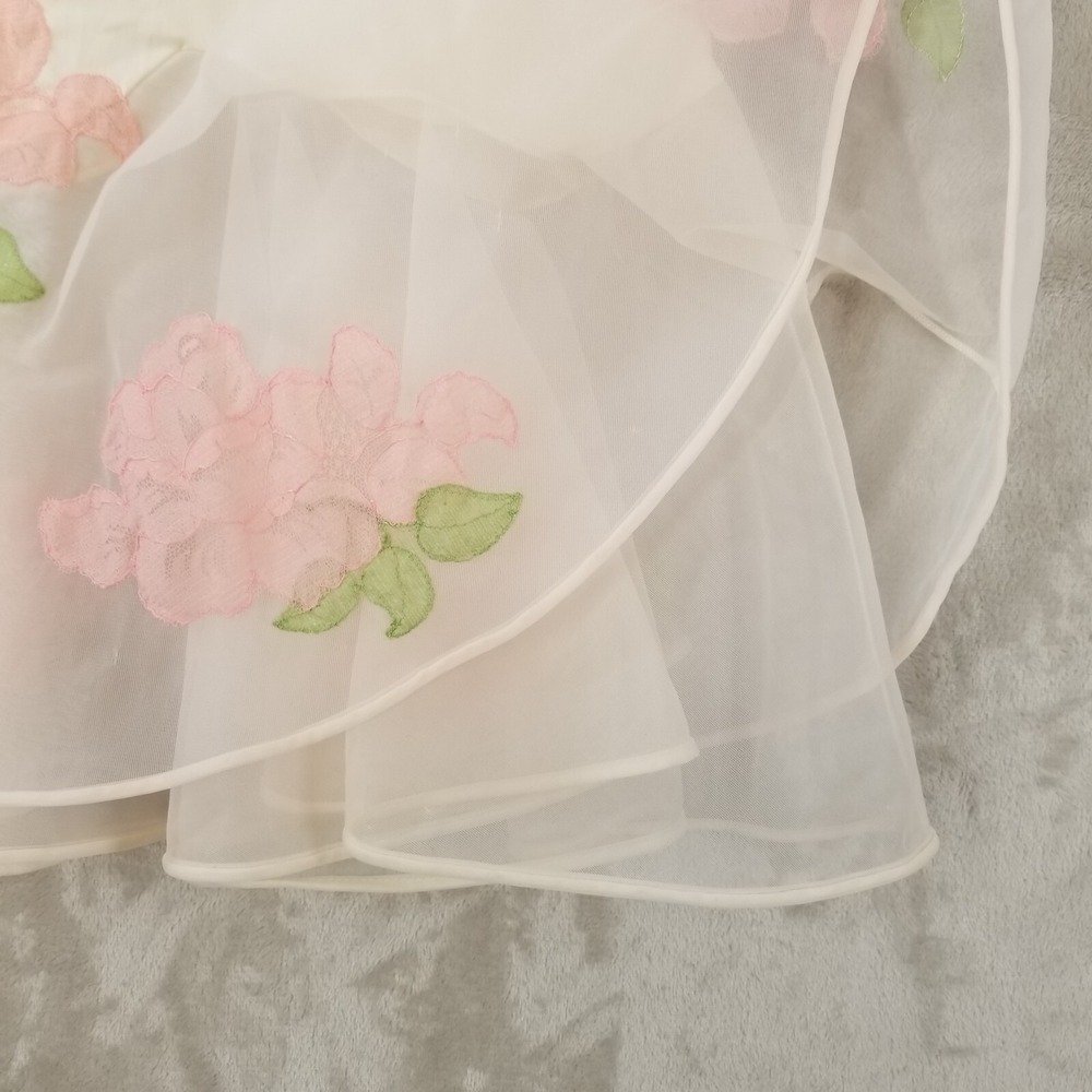 Vtg Half Slip Tulip Skirt 12 Pink Satin Chiffon Roses Lace Applique Nylon USA - Picture 4 of 10
